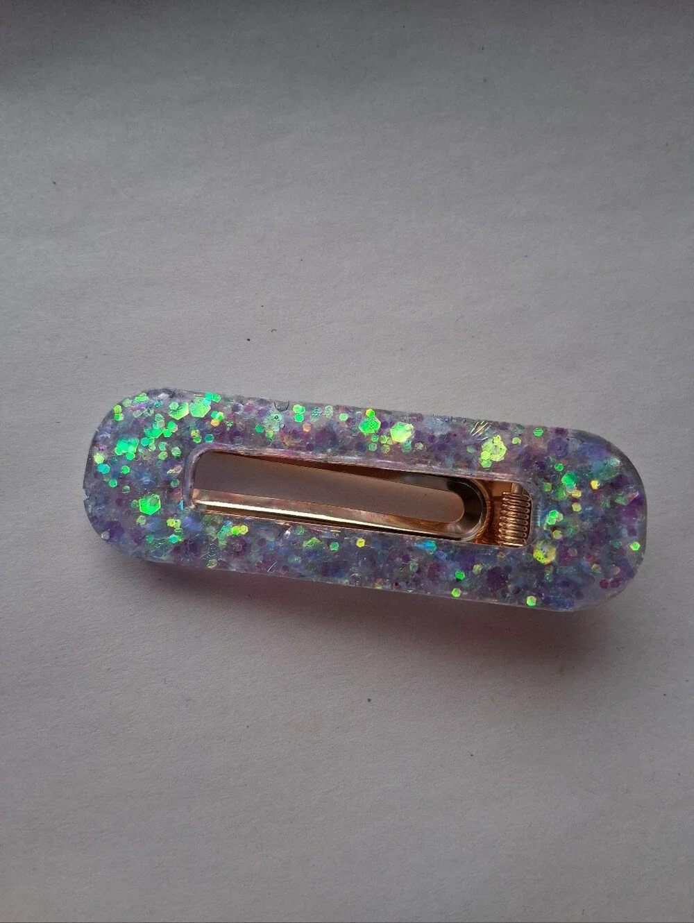5/$25 Hand Crafted Iridescent Purple and Green Glitter Resin Hair Clip